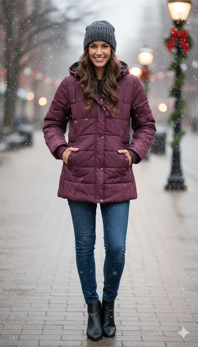 NWT Intl Details Womens Cozy Purple Full Zip Snap Hooded Puffer Jacket Size L